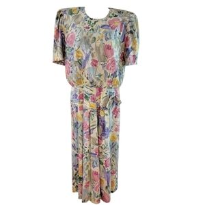 80s Jessica Howard Vintage Floral Short Sleeve‎ Dress Tag 14